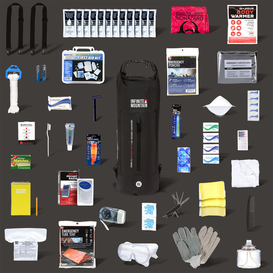 The Infinite Mountain Emergency Survival Kit: 1 Human / 72 Hours (Black)