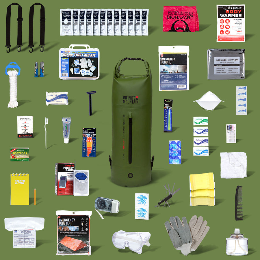 The Infinite Mountain Emergency Survival Kit: 1 Human / 72 Hours (Green)