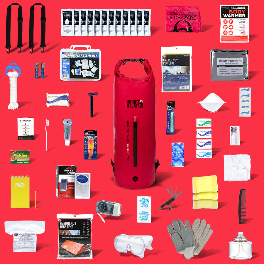 The Infinite Mountain Emergency Survival Kit: 1 Human / 72 Hours (Red)
