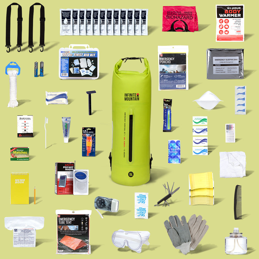 The Infinite Mountain Emergency Survival Kit: 1 Human / 72 Hours (Lime)